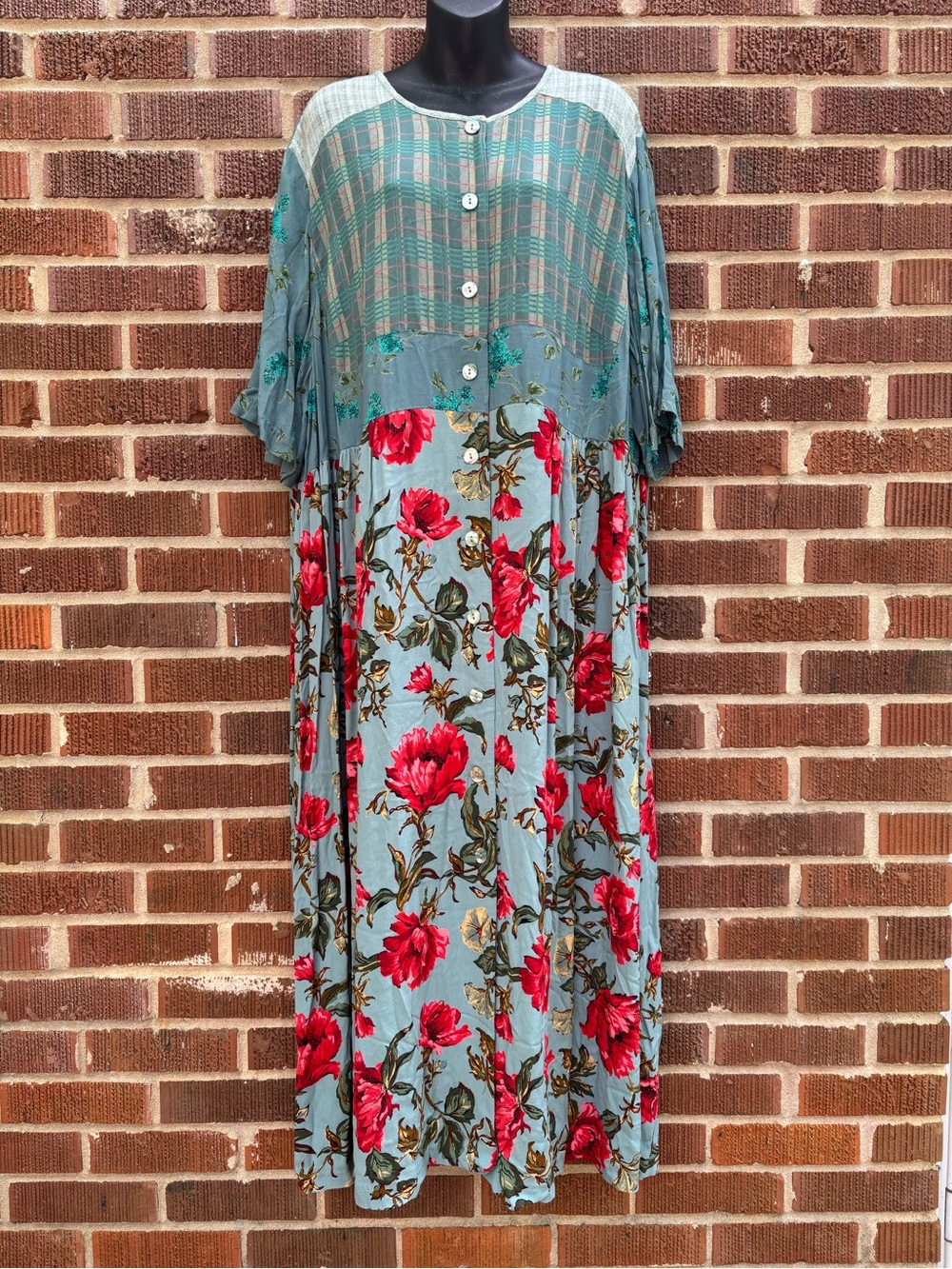 Vintage Carole Little Floral Maxi Dress Rayon Sz 24W Art to wear Artsy Boho 80s